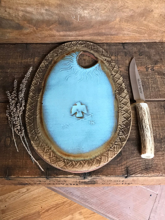 Rustic Thunderbird Cheese Platter ~ Cutting Board ~ Turquoise & Brown