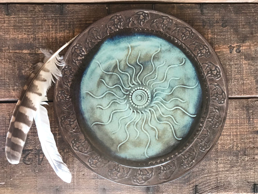 Rustic Wild Buffalo Summer Sky Trivet ~ Cheese Server ~ Blue & Brown ~ 10.5”